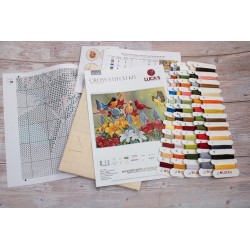 BU5024 - Kieme paukščiai su vienadienėmis lelijomis (Backyard Birds with Daylilies) siuvinėjimo rinkinys Luca-S