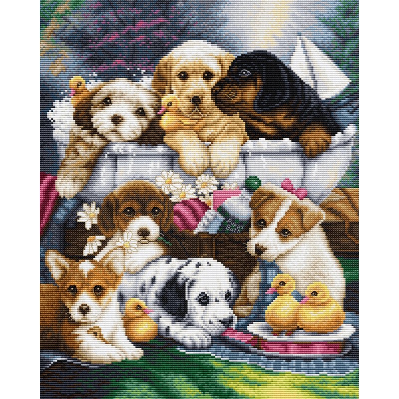 BU5025 - Šuniukų maudynės (Bath Time Pups) siuvinėjimo rinkinys Luca-S