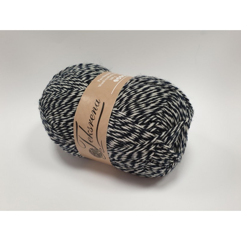 850 - balta su mėlyna Teksrena pusvilnoniai verpalai