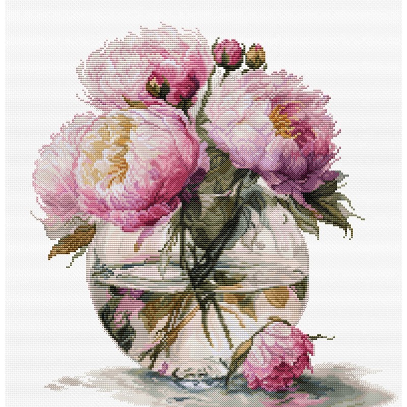 B7028 - Bijūnų puokštė (Bouquet of Peonies) siuvinėjimo rinkinys Luca-S