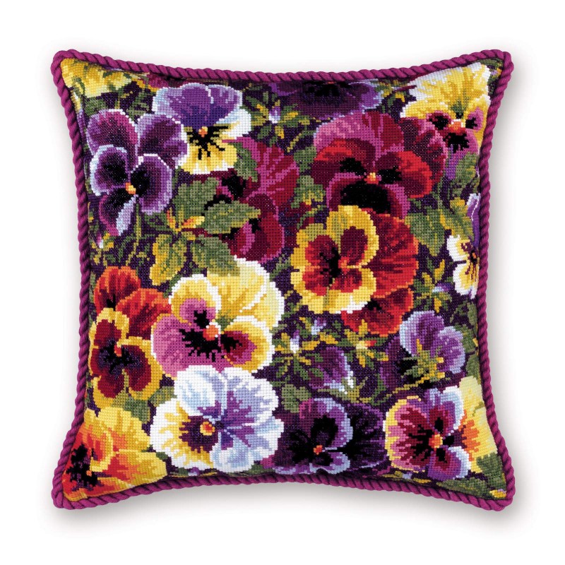 SR 1999 - Pagalvėlė „Karališkos našlaitės“ (Royal Pansies) siuvinėjimo rinkinys Riolis