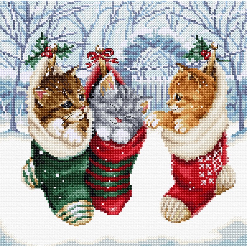 LETI L8087 - Snieguotieji kačiukai (Snowy Kitties) siuvinėjimo rinkinys Letistitch