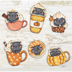 L8092 - Pumpkin Cup Kitties siuvinėjimo rinkinys iš 6 vnt. Letistitch