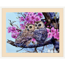K228 - Dvi pelėdos pavasario žieduose (Two Owls in Spring Blossom) siuvinėjimo rinkinys Merejka