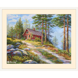 K254 - Raudonas namelis miške (Red Cabin in the Woods) siuvinėjimo rinkinys Merejka