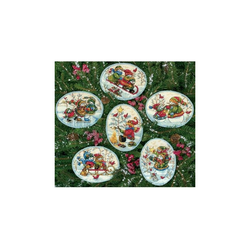 D8828 - Playful Snowman Ornaments (6 ornaments) siuvinėjimo rinkinys Dimensions