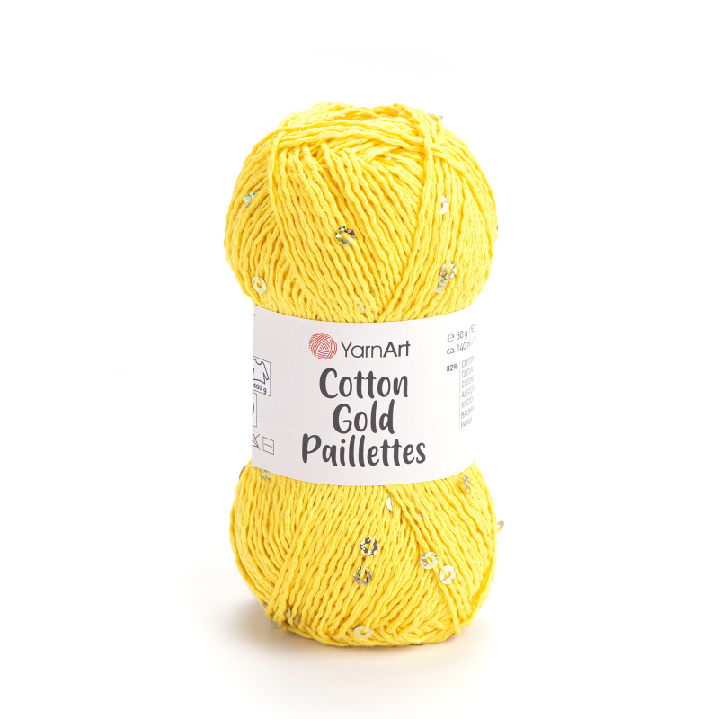 7106 - geltona YarnArt Cotton Gold Paillettes 7106 - geltona YarnArt Cotton Gold Paillettes