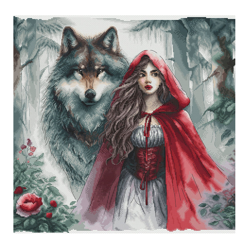 P083 - Jauna mergina ir sargas vilkas (The Young Girl and the Guardian Wolf) siuvinėjimo rinkinys AVA Stitch