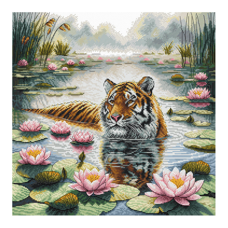 P121 - Tigras tarp lelijų (Tiger Among Water Lilies) siuvinėjimo rinkinys AVA Stitch