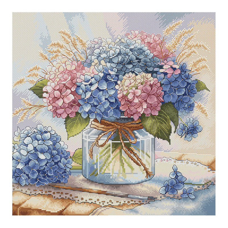 P052 - Hortenzijos akvarelėje (Hydrangeas in Watercolor) siuvinėjimo rinkinys AVA Stitch