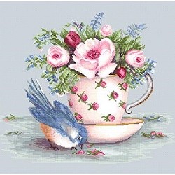 BA2324 - paukštelis ir arbatos puodelis (Bird in Tea Cup) siuvinėjimo rinkinys Luca-S