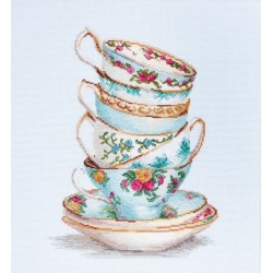 B2325 - turkio spalvos arbatos puodeliai (Turquoise Themed Tea Cups) siuvinėjimo rinkinys Luca-S
