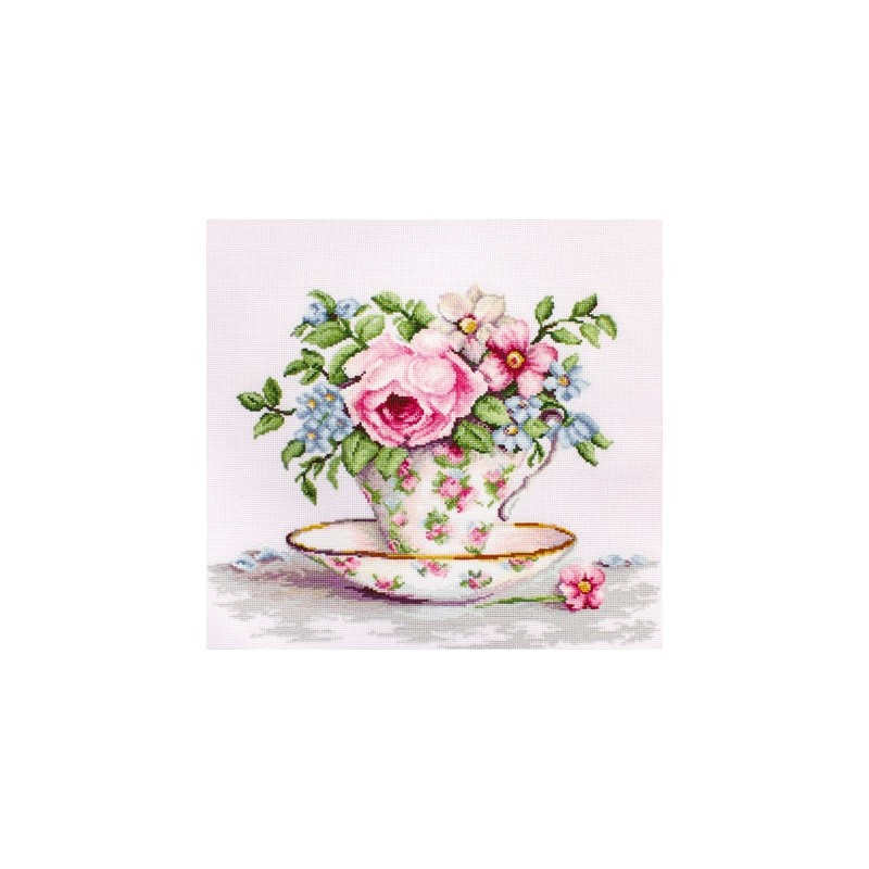 BA2321 - žydėjimas arbatos puodelyje (Blooms in a Tea Cup) siuvinėjimo rinkinys Luca-S