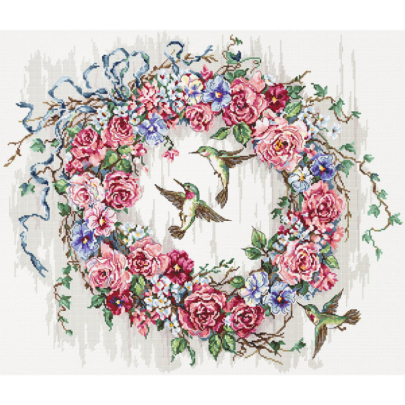 LETI 990 - Kolibrio vainikas (Hummingbird Wreath) siuvinėjimo rinkinys Letistitch