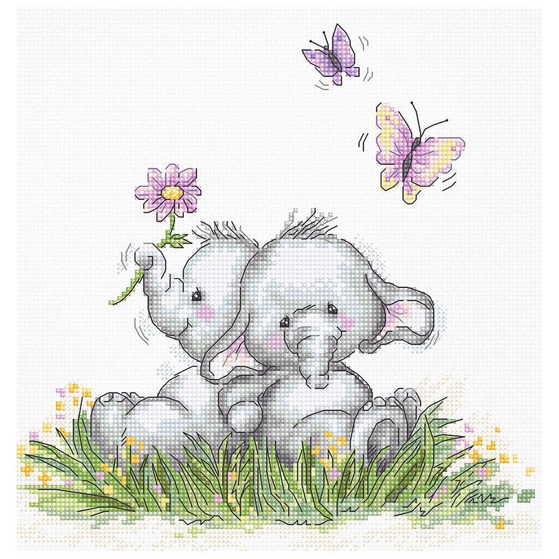 B1184 - Dramblių pora (Elephant Couple) siuvinėjimo rinkinys Luca-S