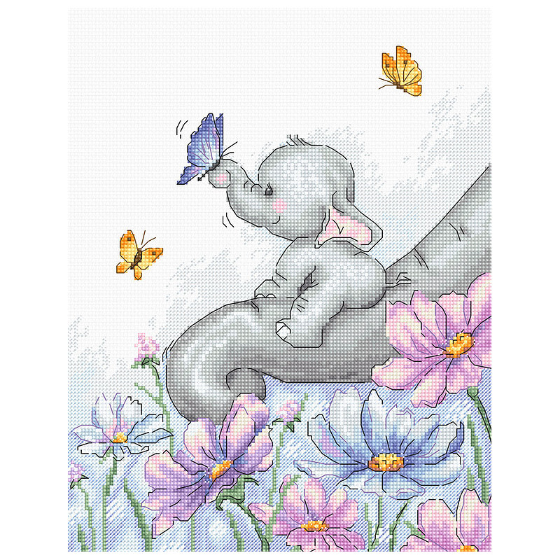 B1183 - Dramblys su drugeliu (Elephant with butterfly) siuvinėjimo rinkinys Luca-S